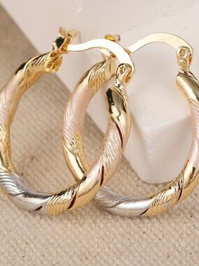 14K Gold Silver & Rose Gold Three Tone Womens Small Hoop Earrings Ladies Jewelry